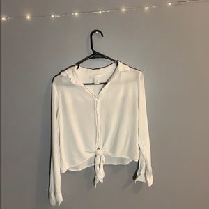 Front Tie White Collared Shirt